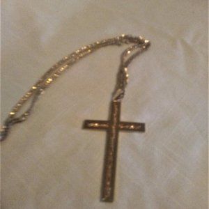 Gold tone 3x2 large Cross with gold tone chain 22 inch